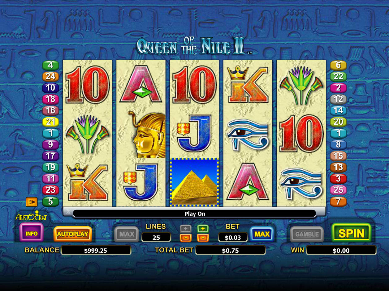 Enjoy the Queen of the Nile Slot Machine without downloading